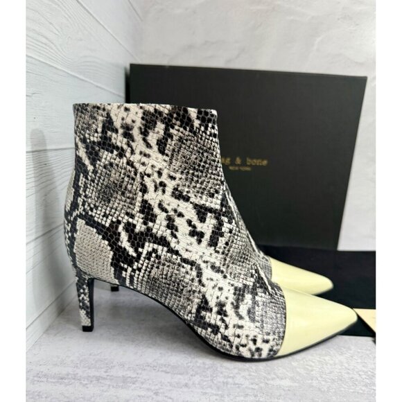 RAG & BONE Ankle Boot Black &‎ White Snakeskin Stiletto Size 39 EU/ 9 US New - Picture 3 of 10
